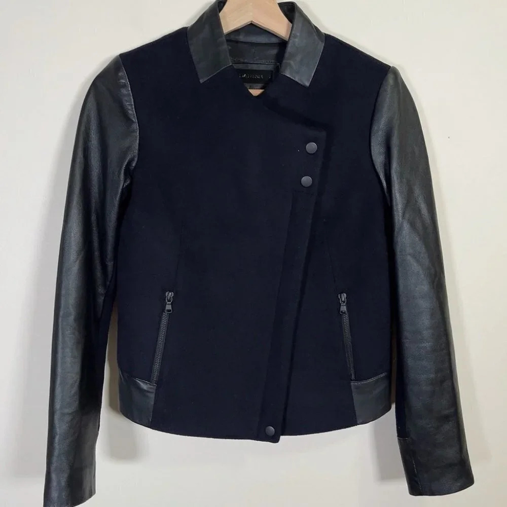 DANIER WOOL COAT CONTRAST LEATHER SLEEVES
